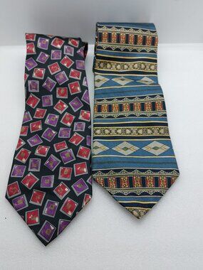 2 Vintage Men's Necktie Gant & Arrow 100% Silk Geometric Pattern